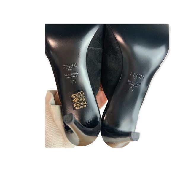 NIB FENDI Black Suede & Snake Skin Slip On Heeled Mules Size EU 39 - Picture 10 of 11